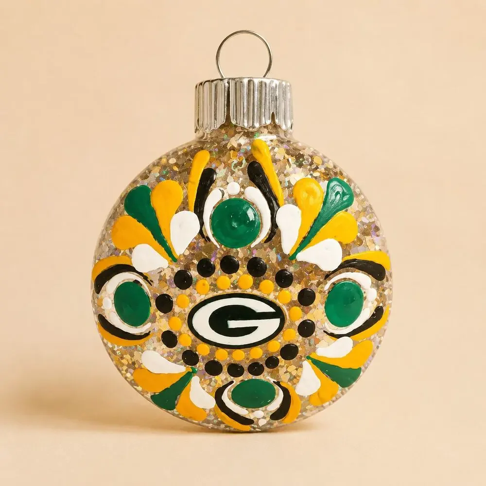 Green Bay Packers Shatterproof 3 Inch Hand Painted Glitter Ornament